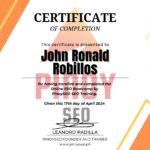 The cerfication in PinoySEO for completing the bootcamp for SEO specialist